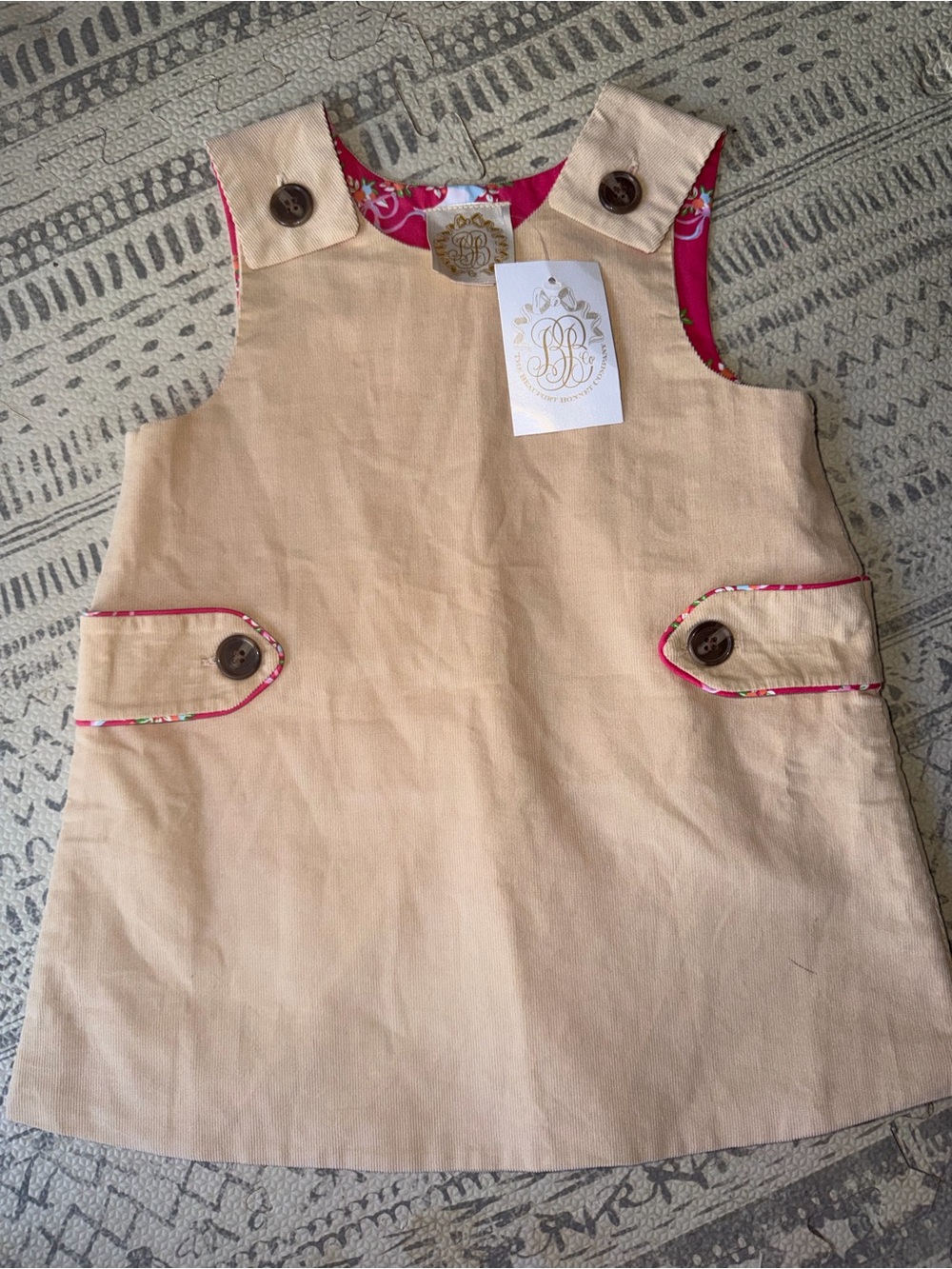 The Beaufort Bonnet Company Little Girls Tan Dress with Pink Lining